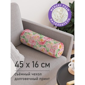 Подушка валик «Поляна роз, декоративная, размер 16х45 см