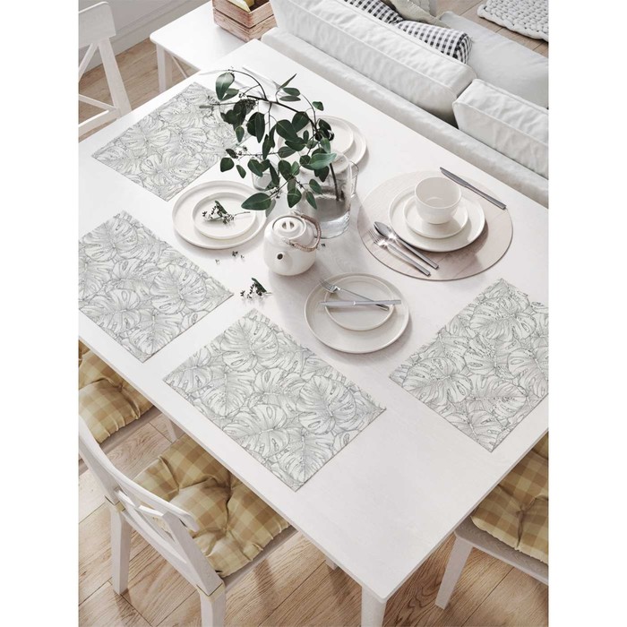 Комплект салфеток для сервировки стола «Нарисованные тропические листья», прямоугольные, размер 32х46 см, 4 шт