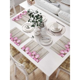 Комплект салфеток для сервировки стола «Розы на деревянных досках», прямоугольные, размер 32х46 см, 4 шт