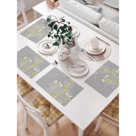 Комплект салфеток для сервировки стола «Цветы с бабочкой», прямоугольные, размер 32х46 см, 4 шт