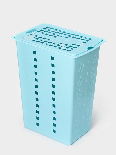 Корзина бельевая «Виолетта», 30 л, 37×25×48 см, с крышкой, голубая