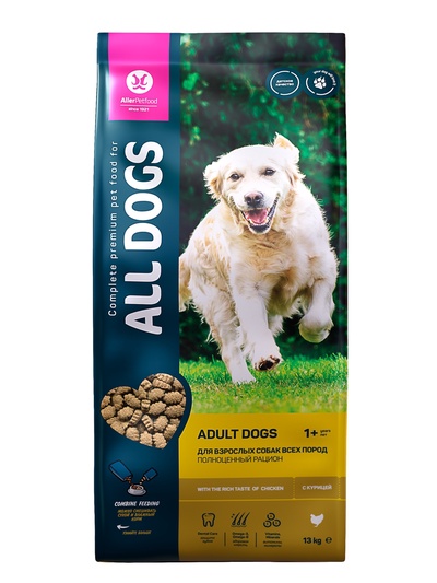 Сухой корм ALL DOGS для взрослых собак, курица, 13 кг