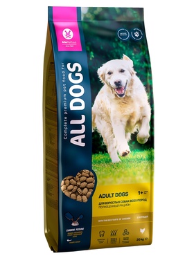 Сухой корм ALL DOGS для взрослых собак, курица, 20 кг