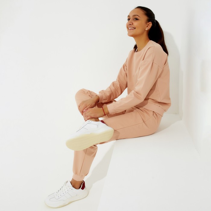 Костюм женский (свитшот, брюки) MINAKU: Casual Collection, размер 42, бежевый