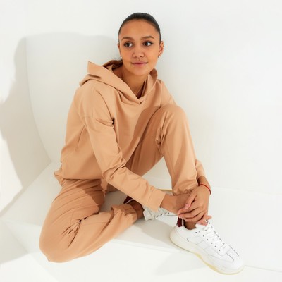 Костюм женский (худи, брюки) MINAKU: Casual Collection цвет бежевый, размер 48