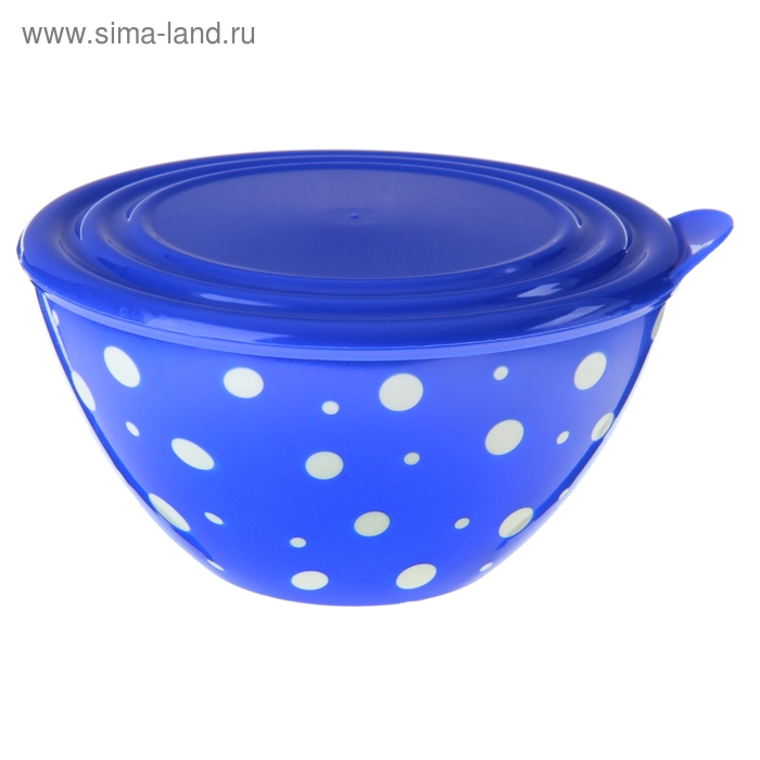 Салатник с крышкой 1,45 л «Горошек», цвет бело-синий - Фото 1