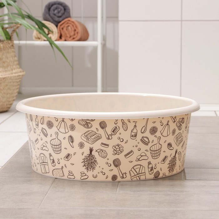 Таз хозяйственный круглый «Русская банька», 20 л, пластик, бежевый - Фото 1