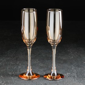 Набор бокалов стеклянных для шампанского Доляна «Кьянти», 170 мл, 6,5×22 см, 2 шт, цвет золотой