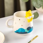 Чайная пара керамическая с ложкой «Мишка», 2 предмета: чашка 180 мл, блюдце d=15 см, цвет белый - фото 24446870