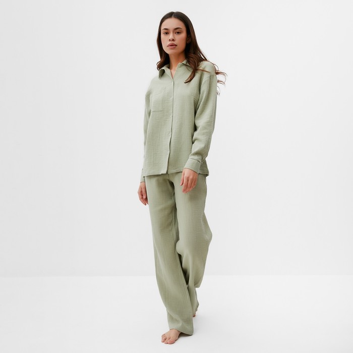 Комплект домашний женский (рубашка, брюки) KAFTAN Basic размер 52-54, зелёный - Фото 1