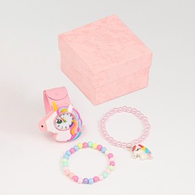 Детский подарочный набор для девочек "Единорог" 3 в 1: наручные часы, 2 браслета
