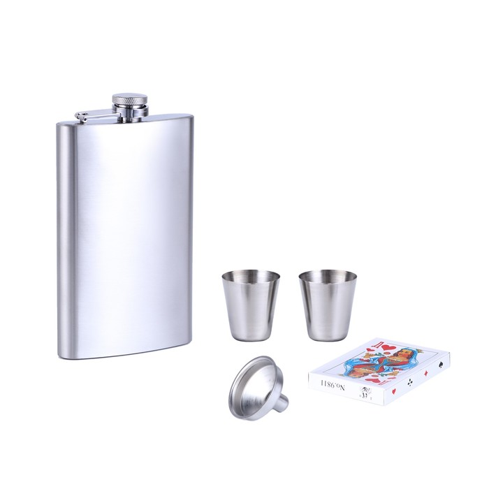 Подарочный набор 5 в 1, фляжка 300 мл, рюмки 30 мл, воронка 2.5×3.5 см, карты 54 шт., металл, пластик - Фото 1