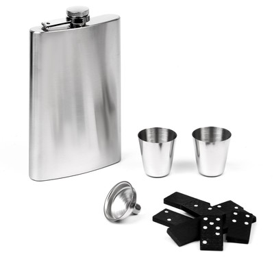 Подарочный набор 5 в 1: фляжка 300 мл, рюмки 30 мл, воронка 2.5 x 3.5 см, домино