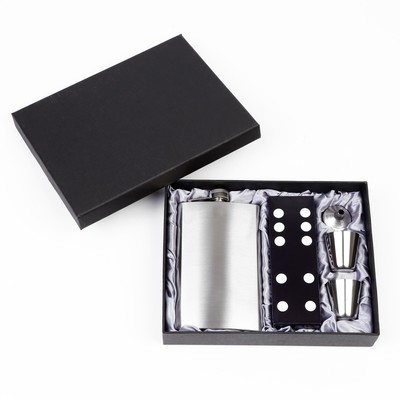 Подарочный набор 5 в 1, фляжка 300 мл, рюмки 30 мл, воронка 2.5×3.5 см, домино, металл, пластик