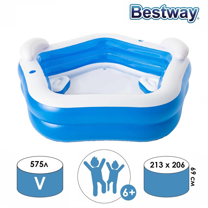 УЦЕНКА Бассейн надувной Bestway, 213×206×69 см, с сиденьями и подголовниками, от 6 лет, 54153 - Фото 1
