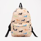 Рюкзак школьный из текстиля на молнии, наружный карман, пенал, цвет бежевый - Фото 2