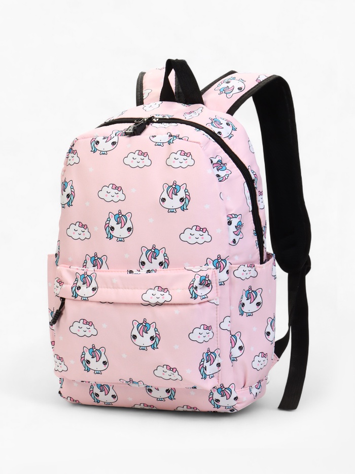 Рюкзак молодёжный на молнии, 3 наружных кармана, поясная сумка, розовый - Фото 1