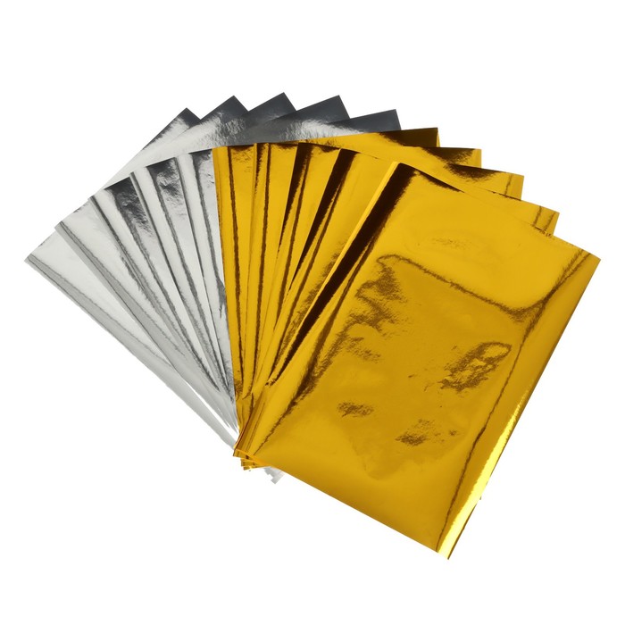 Набор бумаги А4, 10 листов, 2 цвета (5 штук золотой + 5 штук серебряной) - Фото 1