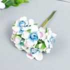 Цветы для декорирования "Колерия бело-синяя" с жемчужинкой и стразой 1 букет=6 цветов - Фото 2
