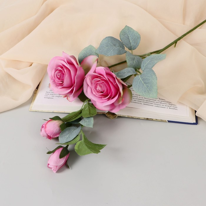 Цветы искусственные "Роза кустовая" 67 см, ярко-розовый - Фото 1