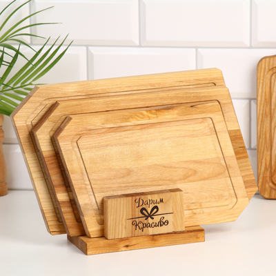 Набор досок разделочных Дарим Красиво «Ромб», 3 шт., 36×22×1.8 см, 32×20×1.8 см, 28×18×1.8 см, подставка, дерево
