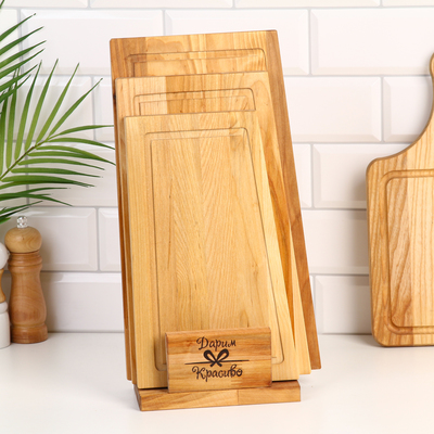 Набор досок разделочных Дарим Красиво «Парус», 3 шт., 38×22×1.8 см, 34×20×1.8 см, 30×18×1.8 см, на подставке, дерево