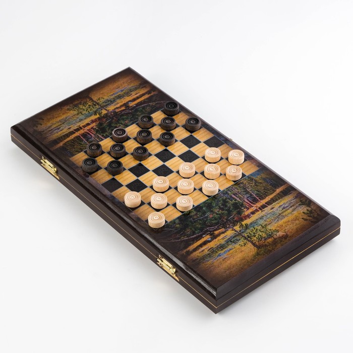 Нарды "Хозяин тайги", деревянная доска 40 x 40 см, с полем для игры в шашки - фото 1908859412