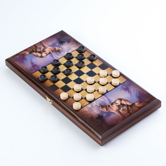 Нарды "Девушка с волками", деревянная доска 40 x 40 см, с полем для игры в шашки - фото 1888274052