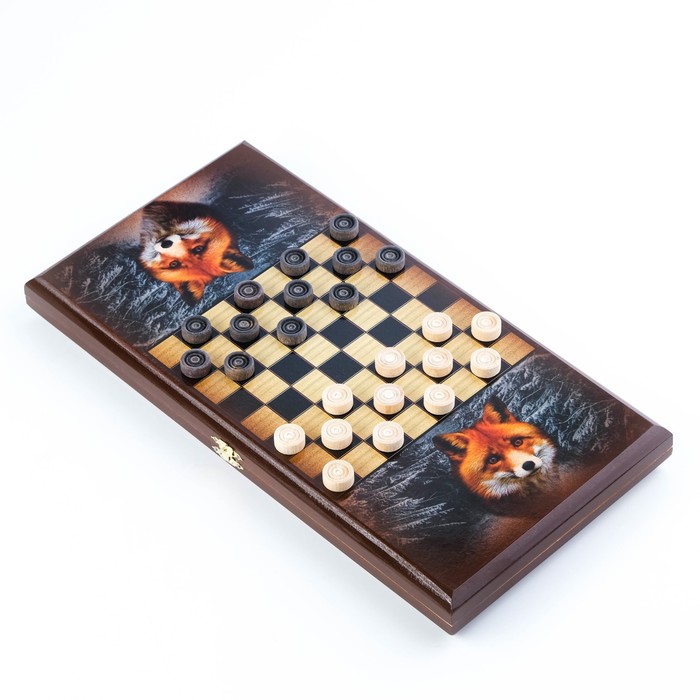 Нарды "Лиса ", деревянная доска 40 x 40 см, с полем для игры в шашки - фото 1889755684