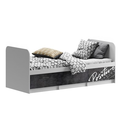 Кровать односпальная «Вега Позитив», спальное место 800×2000 мм, с ящиками, 2036×850×700 мм, цвет белый/бетон тёмный