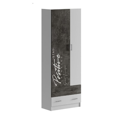 Шкаф прямой двухстворчатый «Вега Позитив», 2 ящика, 800×400×2200 мм, цвет белый/бетон тёмный