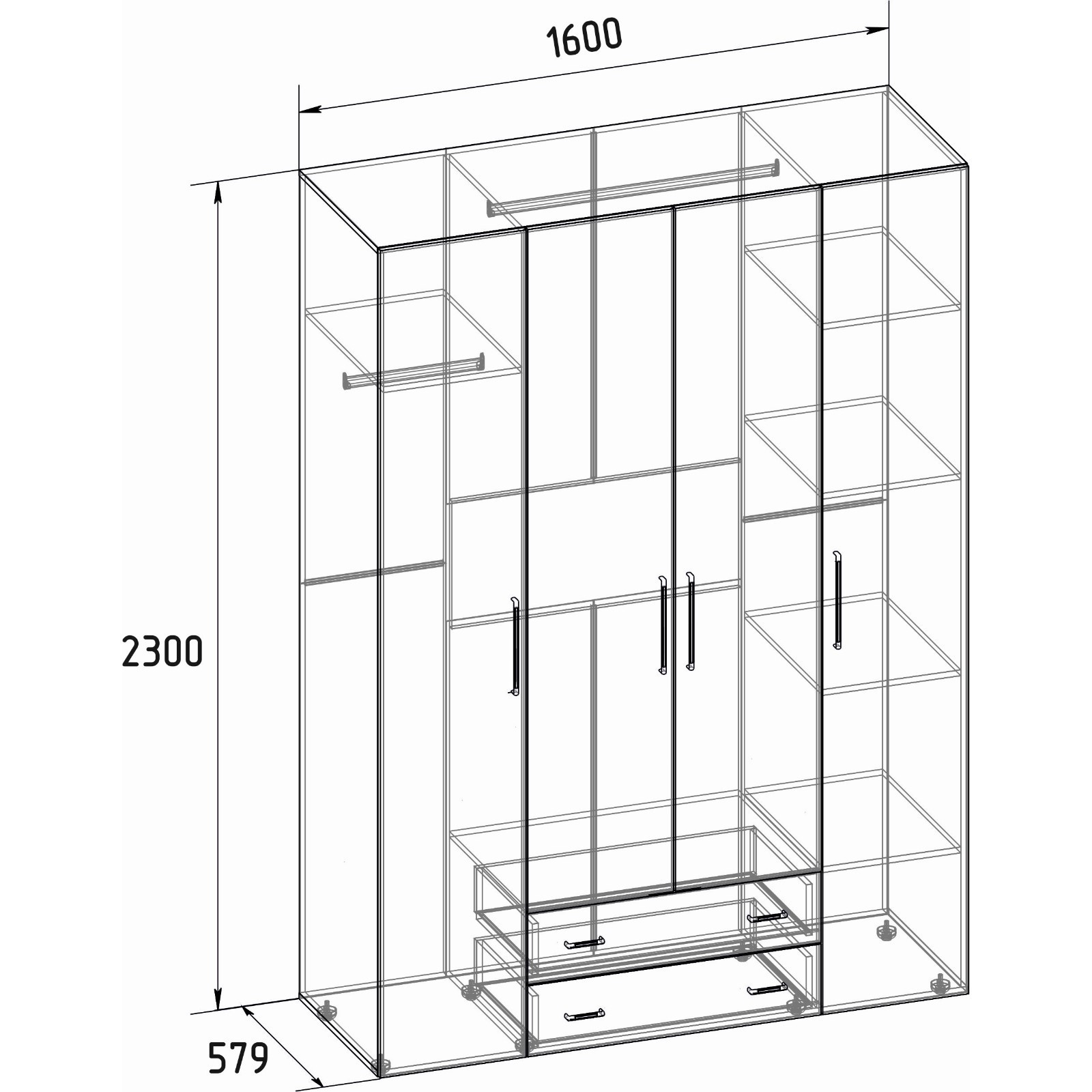 Шкаф распашной 2300 высота