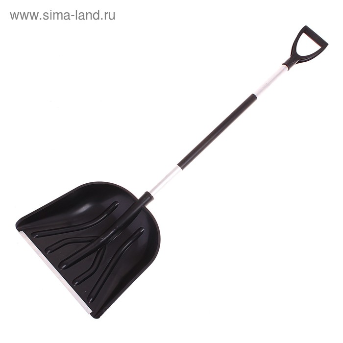 Лопата для уборки снега, пластиковый ковш 395×395 мм, металлическая планка, алюминиевый черенок, с ручкой
