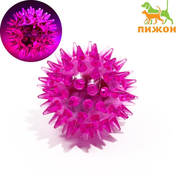 Мяч для кошек мини, TPR, 3.5 см, светящийся, цвет фуксия - Фото 1