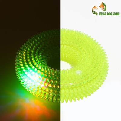 Игрушка для собак «Жевательное кольцо», 12 см, светящаяся, TPR, жёлтая