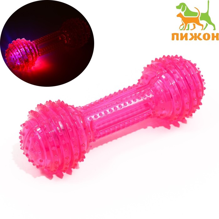 Игрушка светящаяся для собак "Круглая кость", TPR, 15 см, розовая - Фото 1