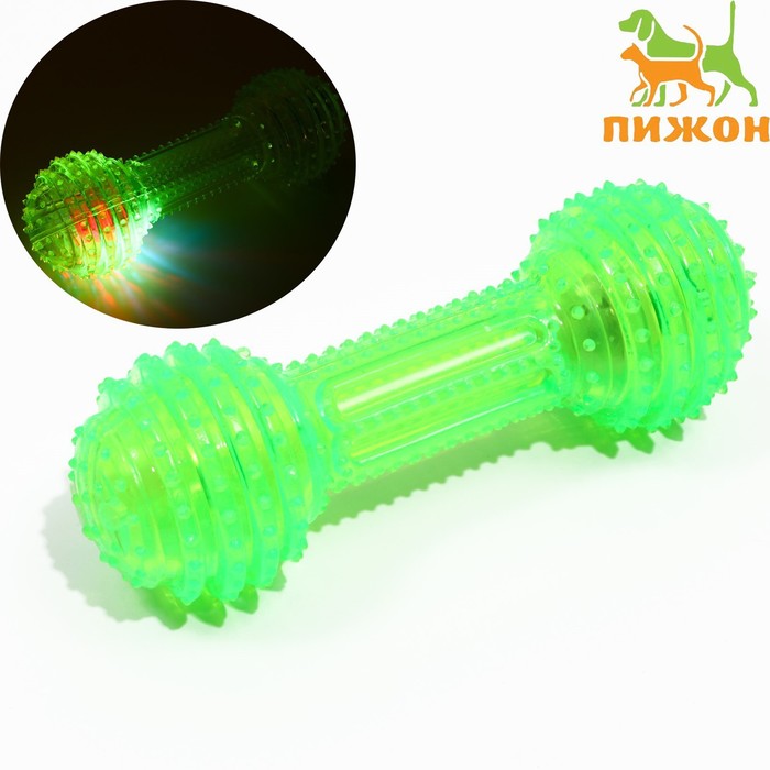 Игрушка светящаяся для собак "Круглая кость", TPR, 15 см, зелёная - Фото 1