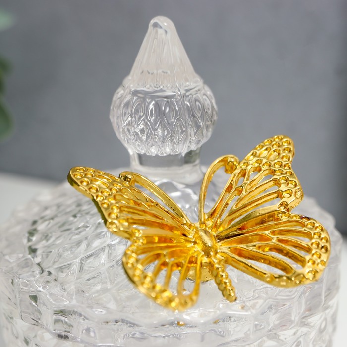 Шкатулка стекло "Золотая бабочка" прозрачный 10х8,5х8,5 см - фото 1895657111