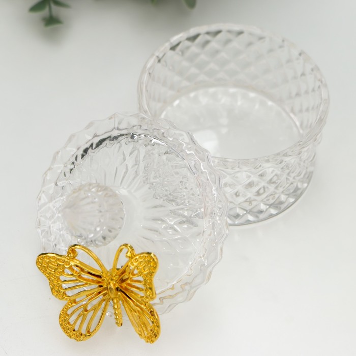 Шкатулка стекло "Золотая бабочка" прозрачный 10х8,5х8,5 см - фото 1895657112