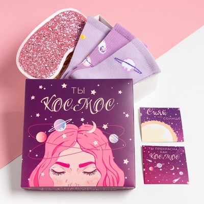 Набор подарочный KAFTAN «Космос», маска для сна, носки 3 пары, открытки 2 шт.