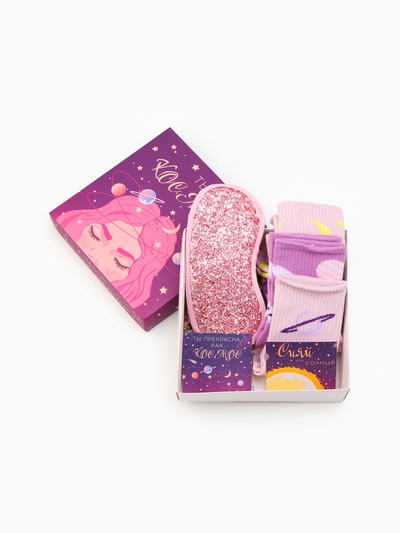 Набор подарочный KAFTAN «Космос», маска для сна, носки 3 пары, открытки 2 шт.