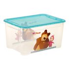 Ящик для игрушек "Маша и Медведь", 46 л, прозрачный с бирюзовой крышкой - Фото 1