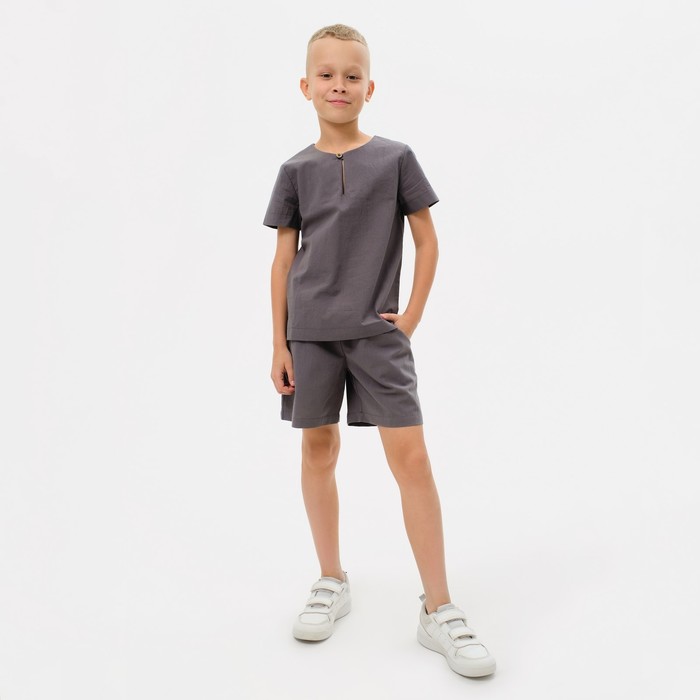 Комплект для мальчика (рубашка, шорты) MINAKU: Cotton Collection, серый, рост 128 см - Фото 1