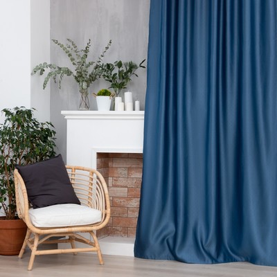 Штора портьерная Этель "Штрихи" цвет синий, на люверсах 145х260 см, 100% п/э