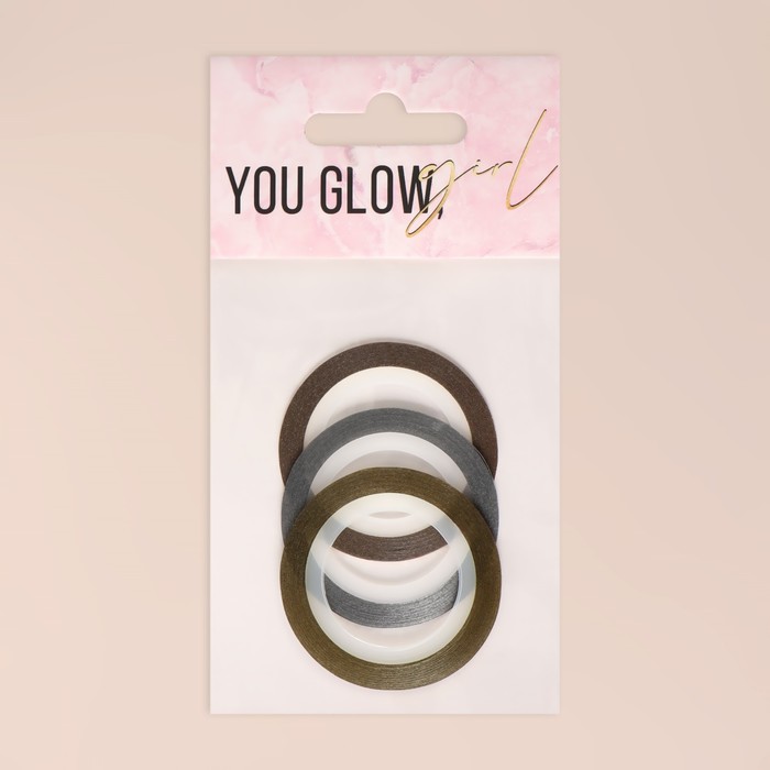 Ленты клеевые для декора «YOU GLOW», с блёстками, 3 шт, 1 мм, 18 м, цвет серебристый/золотистый/бронзовый 26849