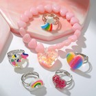 Набор детский «Выбражулька» 6 предметов: браслет, 5 колец, сердце, форма МИКС, цветной - фото 21527920