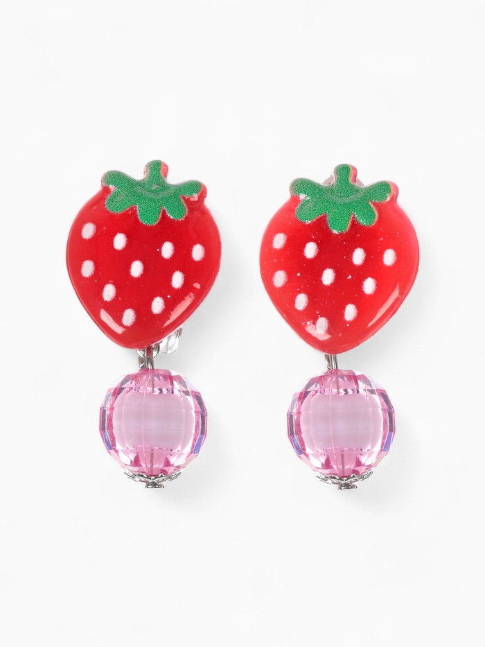 Серьги клипсы детские Выбражулька «Витаминки», клубника с бусиной, красные