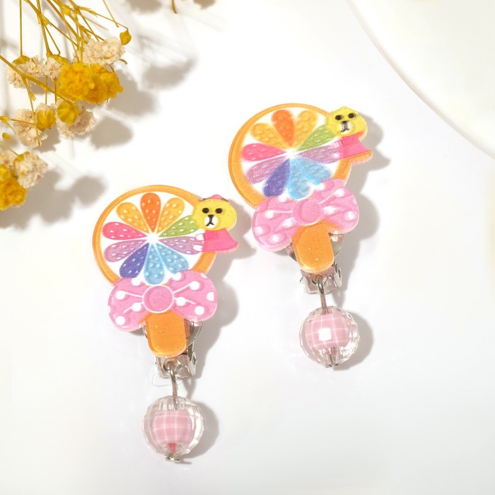 Серьги клипсы детские Выбражулька «Леденец» с бусиной, цветные