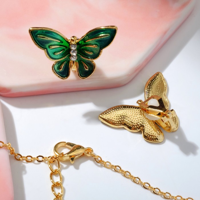 Набор «Выбражулька» 2 предмета: клипсы, кулон, бабочки весенние, цвет зелёный в золоте - фото 1910333294