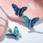 Набор "Выбражулька" 2 предмета: клипсы, кулон, бабочки весенние, цвет синий в серебре - фото 10733818